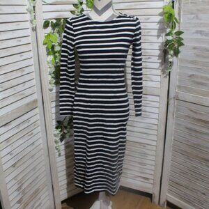 J. Crew Navy and White Stripes 100% Cotton Fitted Long Sleeve Sheath Dress